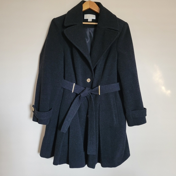 Michael Kors Womens Charcoal Gray Wool Blend Trench Coat Sz 16W - Picture 1 of 13